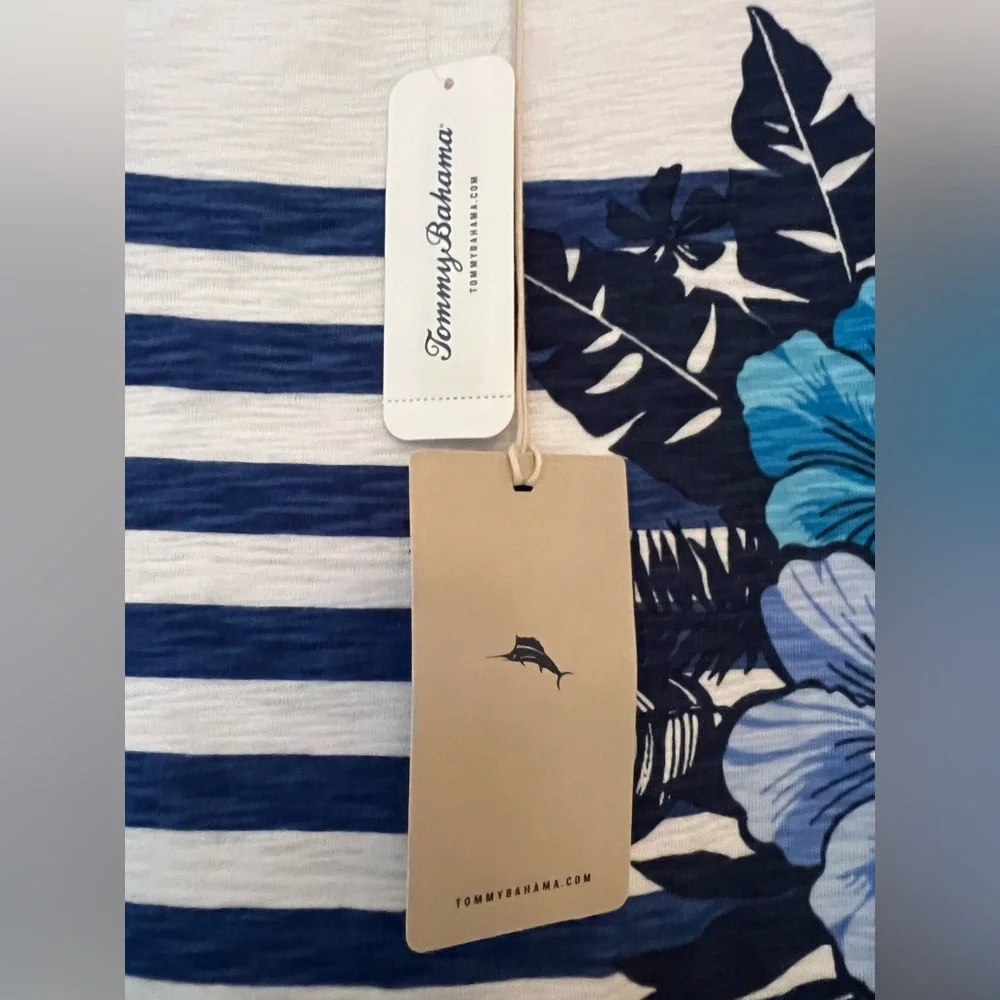 Tommy Bahama Blue and White Floral Striped Long Sleeve Top NWT Size L - Picture 8 of 10